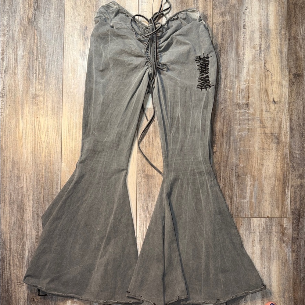 Dolls Kill Charcoal Gray High-Waist Flare Pants - Picture 6 of 8